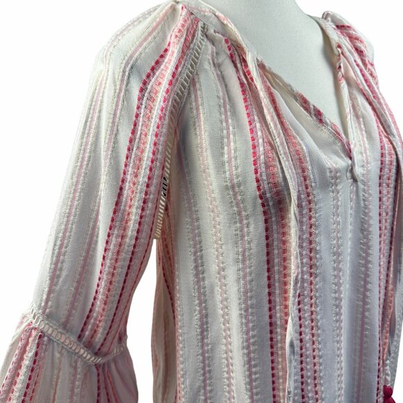 Allison New York Womens Striped Long Bell Sleeve Boho Top Tassels Crochet Sz XS - Picture 12 of 13